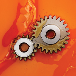 2 gears in orange oil