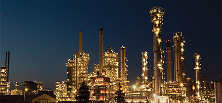 night view of rotterdam refinery with lights