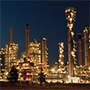 night view of rotterdam refinery with lights