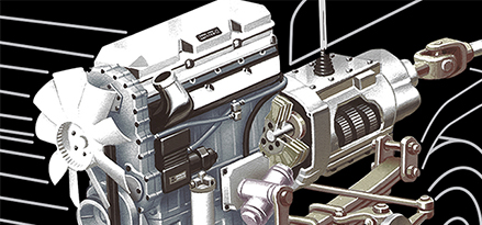 closeup of transmission on truck schematic